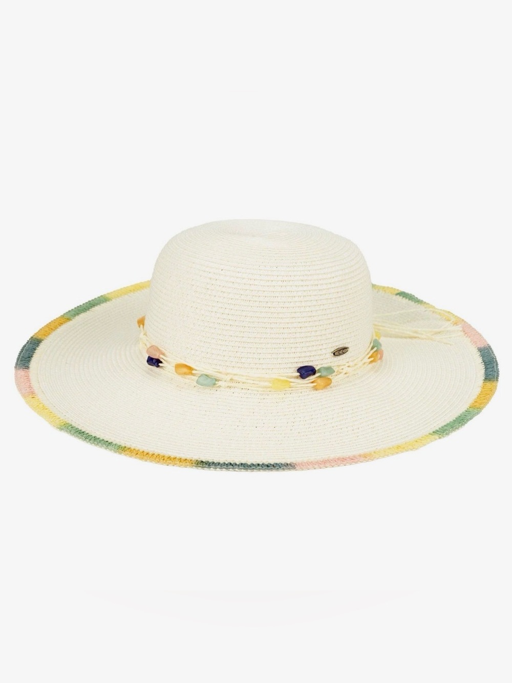 Women’s Cream Sun Hat with Multicolor Bead Trim